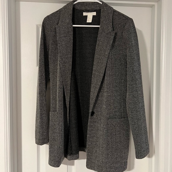 H&M Jackets & Blazers - H&M Gray Herringbone Open-Front Blazer
